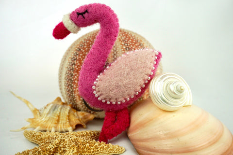 Funky Flamingo Felted Keychain