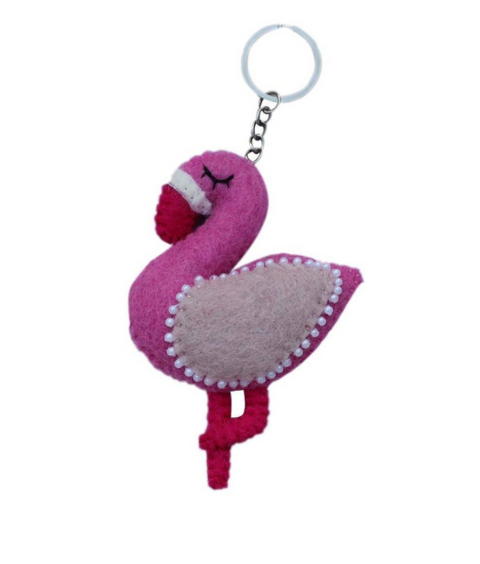 Funky Flamingo Felted Keychain